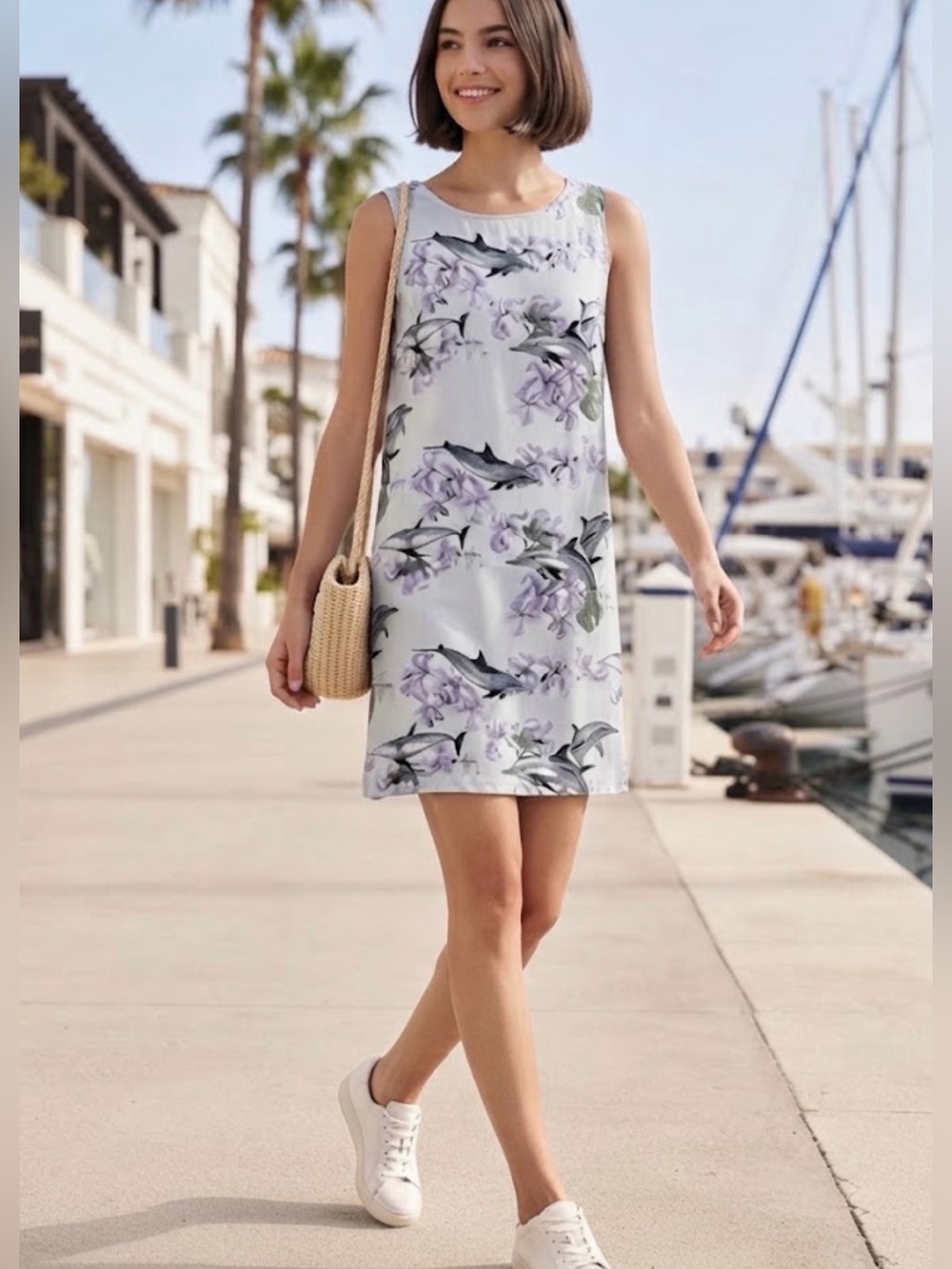 Guy Harvey Dolphin Iris Floral Shift Dress M